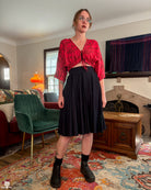 [PREORDER] Black Cotton Pleated Midi Skirt