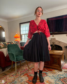 [PREORDER] Black Cotton Pleated Midi Skirt