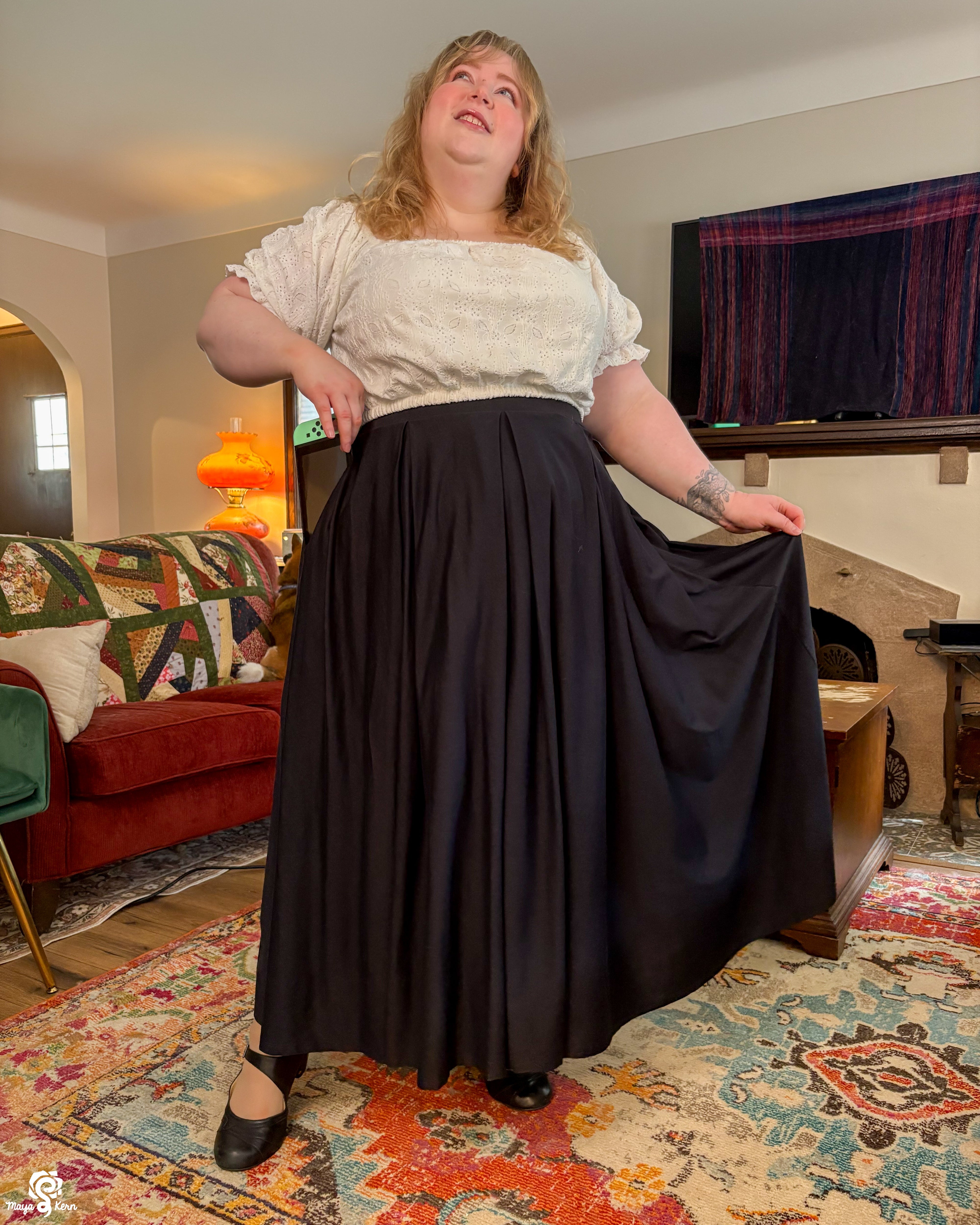 [PREORDER] Black Cotton Pleated Maxi Skirt
