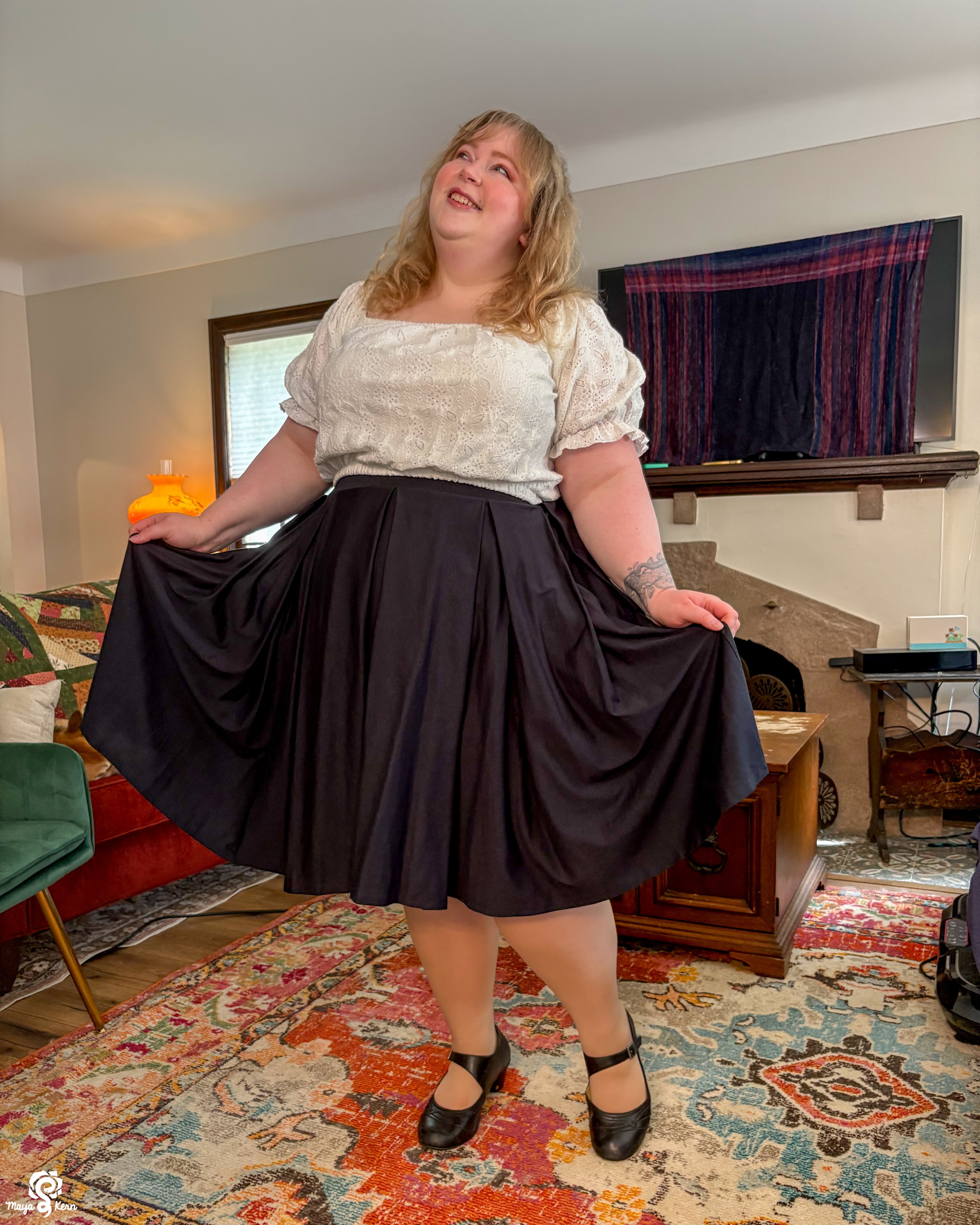[PREORDER] Black Cotton Pleated Midi Skirt