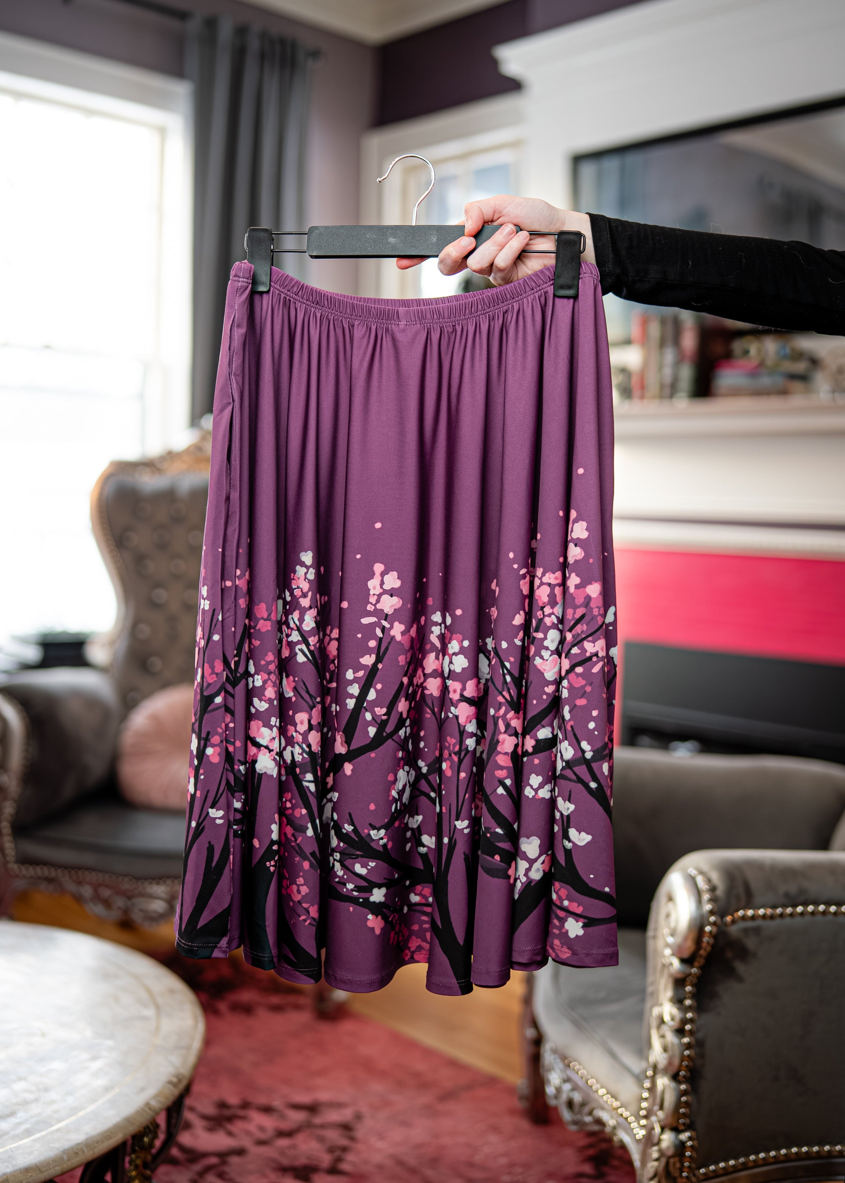 Cherry Tree (Purple) Midi Skirt