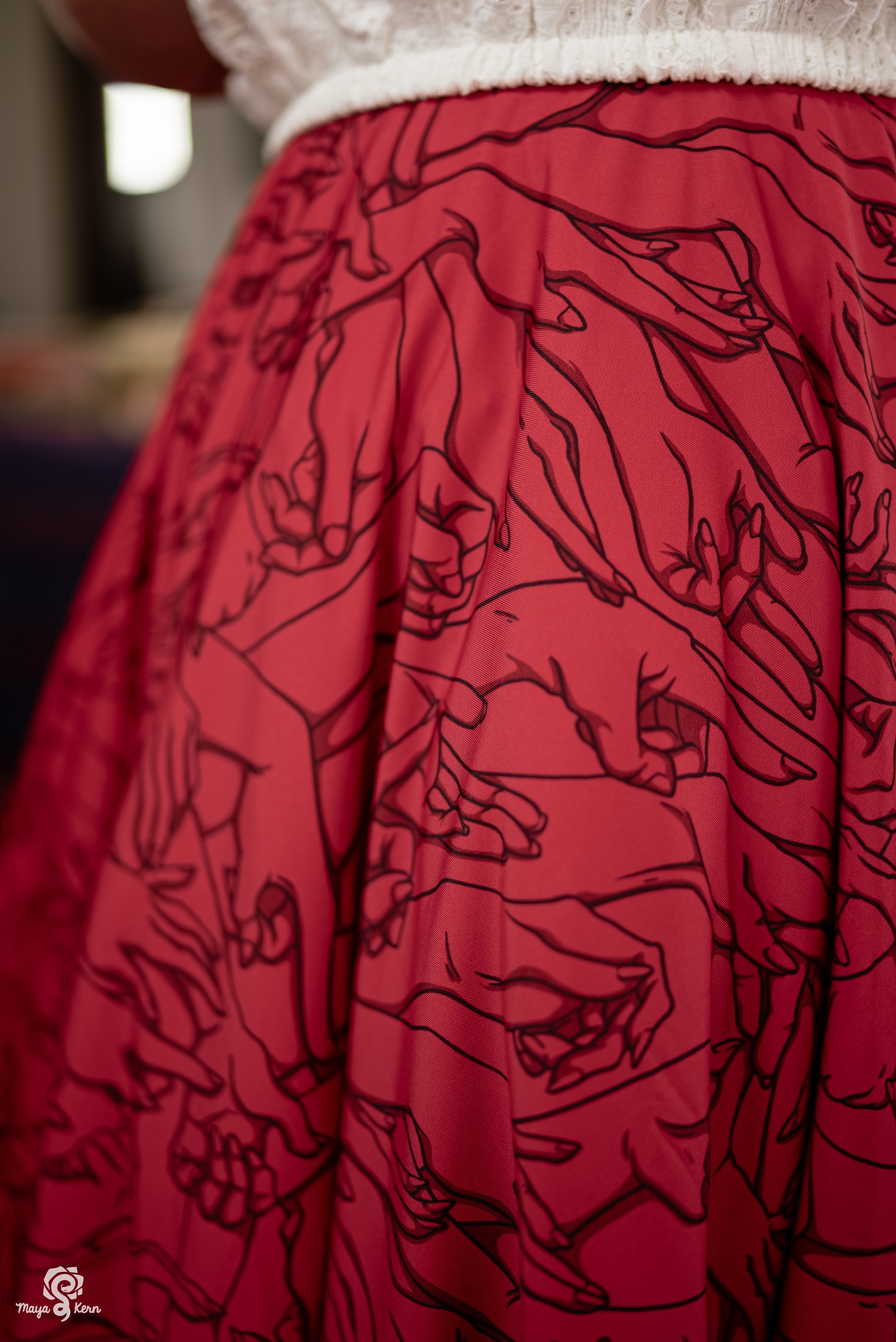 Hands Red Midi Skirt