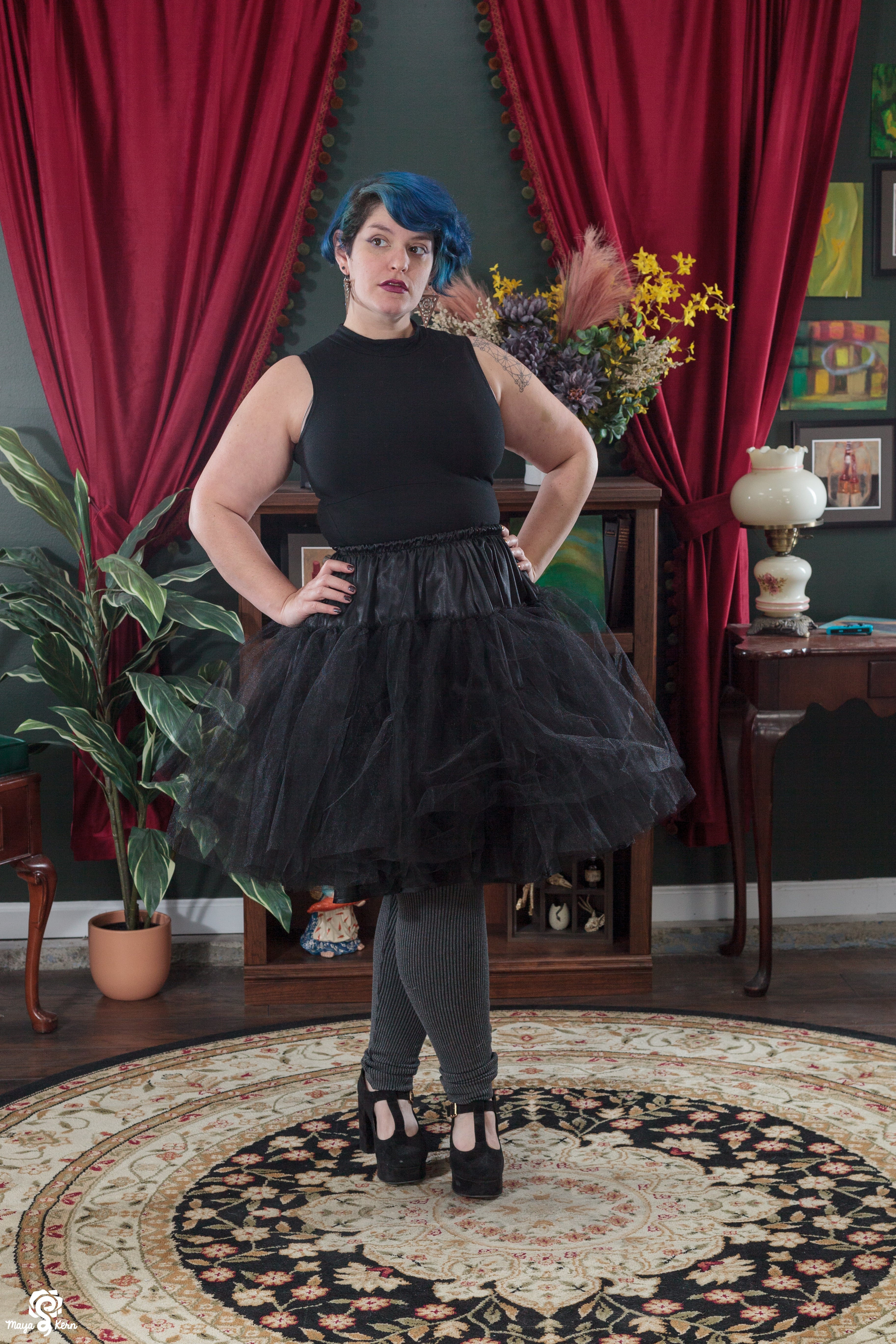 Black Petticoat Midi Skirt